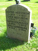  Baksidan av föregående gravsten. Dottern Carin, 1906-1979, dottersonen  Sven Hedström, 1924-1964, samt dotterdotern Gulli, 1912-1998